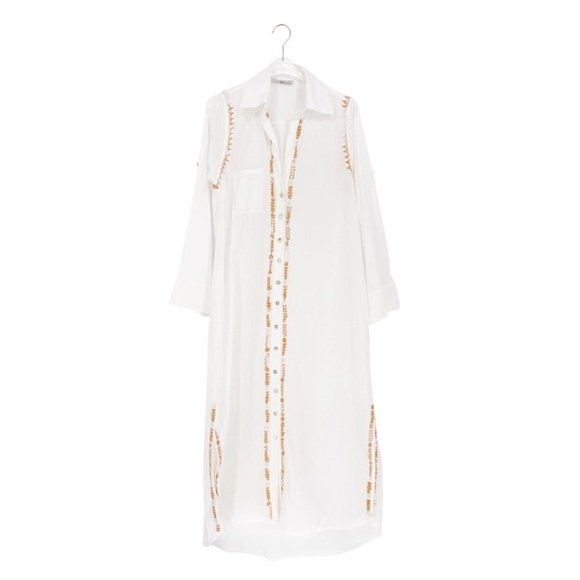 SUBTLE LUXURY Boyfriend White Embroidered Maxi Kaftan Dress S/M - Picture 5 of 14